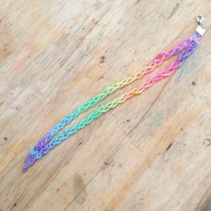 Neon hombre beaded double braided bracelet 9"